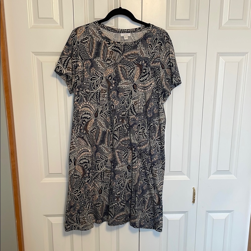 J. Jill (Pure Jill) Navy Blue and White Patterned Dress w-Pockets!
